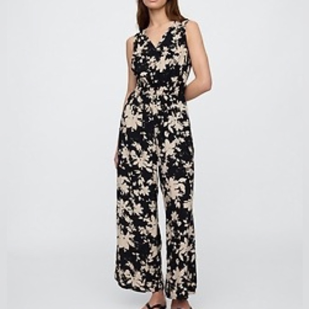 GAP Black and Cream Floral Jumpsuit